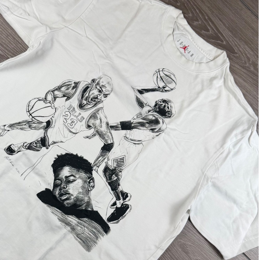 Jordan Mens T-Shirt Off-White Philip Burke Sketch Graphic White Medium